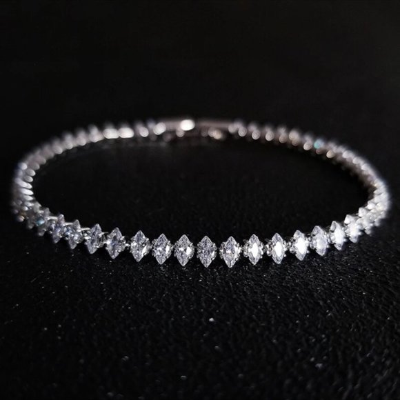 NEW “7 MARQUISE OVAL SQUARE CUT LUXURY S925 STERLING SILVER TENNIS BRACELET - Picture 4 of 5